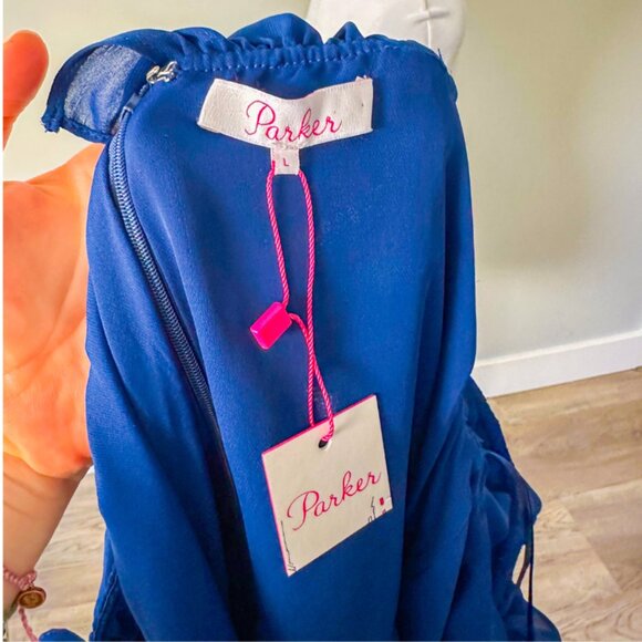 Parker Navy Ruffle Cold Shoulder Tiered Cocktail Dress - Picture 9 of 13